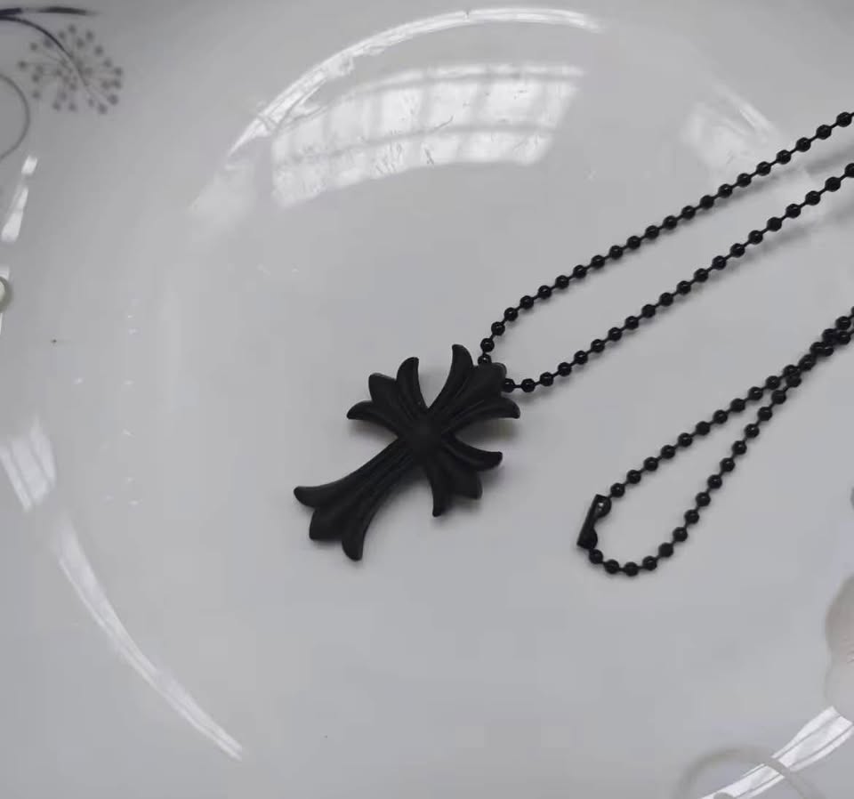 Multicolour Silicone Chrome Cross Necklace