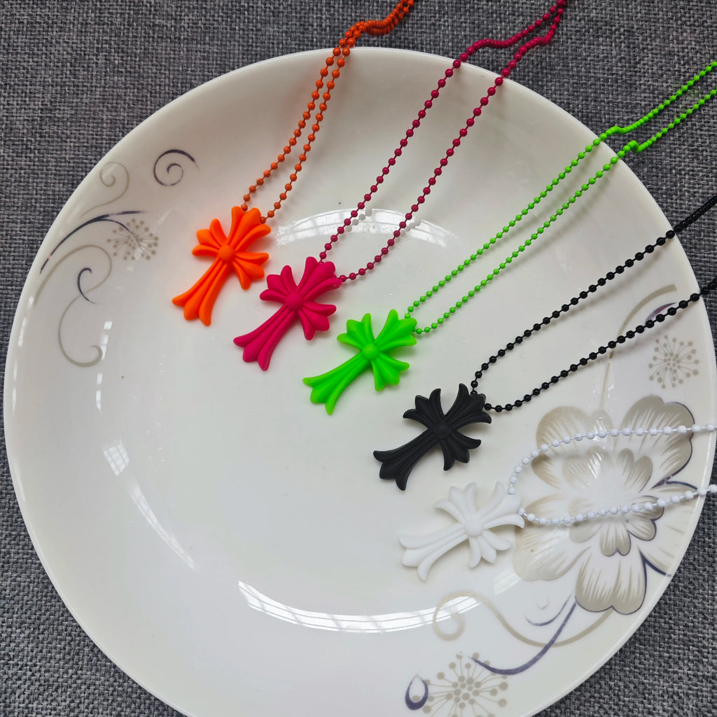 Trendy Unisex Street Punk Style Multicolor Silicone Cross Pendant Necklace Fashion Accessory